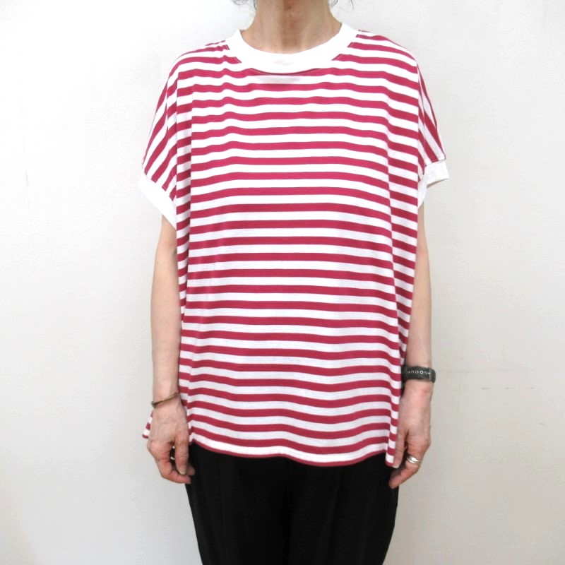 NOUVELLES DU PARADIS トロワ天竺フレンチワイドボーダーTシャツ　PLUM48 【日本製】